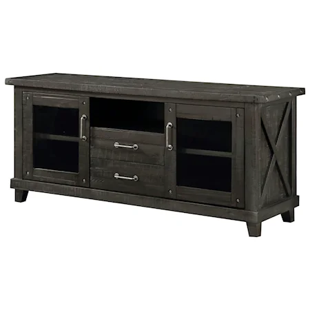 2-Drawer Media Console in Rustic Black Pine Finish